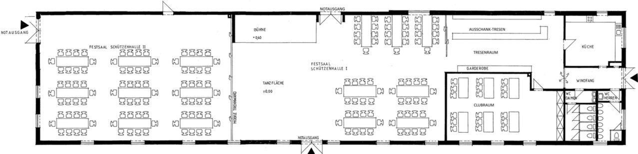 Klicken Sie hier für eine vergrößerte Ansicht Hallenplan der Schützenhalle Tespe - Vermietung 30-600 m² für private und gewerbliche Veranstaltungen